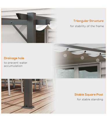 Outsunny 3x3(m) Pergola Gazebo Sun Shade Shelter Aluminium Garden Canopy, Grey