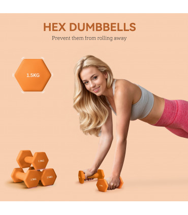 SPORTNOW Set of 2 Hexagonal Dumbbells Weights Pair, 2 x 1.5kg, Orange