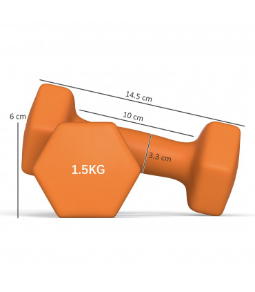 SPORTNOW Set of 2 Hexagonal Dumbbells Weights Pair, 2 x 1.5kg, Orange