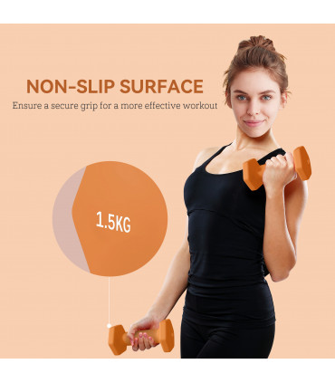 SPORTNOW Set of 2 Hexagonal Dumbbells Weights Pair, 2 x 1.5kg, Orange