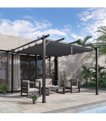 Outsunny 3x3(m) Pergola Gazebo Sun Shade Shelter Aluminium Garden Canopy, Grey