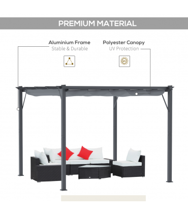 Outsunny 3x3(m) Pergola Gazebo Sun Shade Shelter Aluminium Garden Canopy, Grey