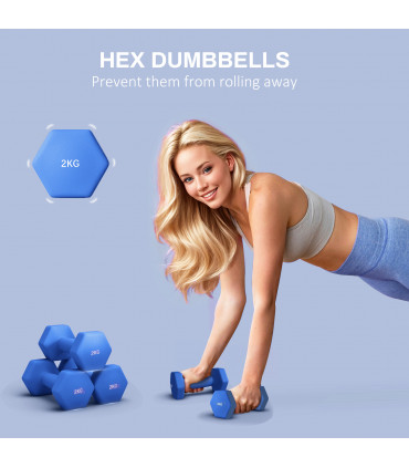 SPORTNOW Set of 2 Hexagonal Dumbbells Weights Pair, 2 x 2kg, Blue