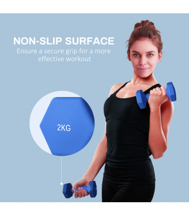 SPORTNOW Set of 2 Hexagonal Dumbbells Weights Pair, 2 x 2kg, Blue