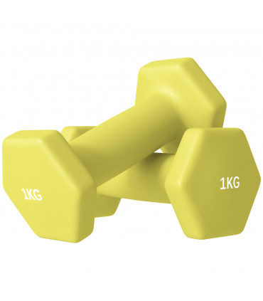 SPORTNOW Set of 2 Hexagonal Dumbbells Weights Pair, 2 x 1kg, Yellow
