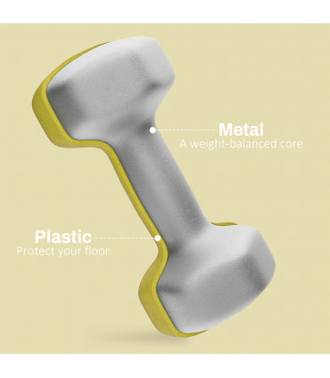 SPORTNOW Set of 2 Hexagonal Dumbbells Weights Pair, 2 x 1kg, Yellow