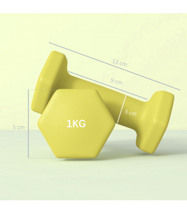 SPORTNOW Set of 2 Hexagonal Dumbbells Weights Pair, 2 x 1kg, Yellow