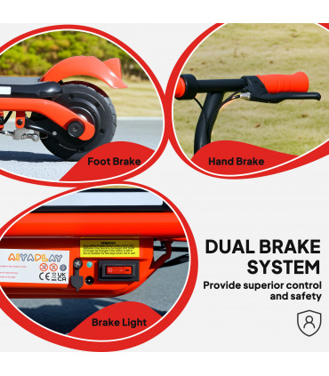 AIYAPLAY Electric Scooter for 6-14 with Dual Brakes & Colourful Light, Red