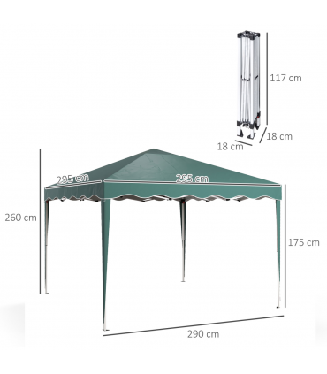 Outsunny 3x3(m) Pop Up Gazebo Marquee Tent for Garden w/ Carry Bag Green