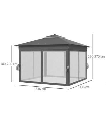 Outsunny 3x3(m) Pop Up Gazebo w/ Solar-Powered LED Lights Curtain Netting Grey