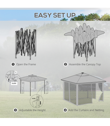 Outsunny 3x3(m) Pop Up Gazebo w/ Solar-Powered LED Lights Curtain Netting Grey