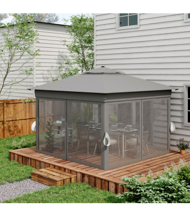 Outsunny 3x3(m) Pop Up Gazebo w/ Solar-Powered LED Lights Curtain Netting Grey