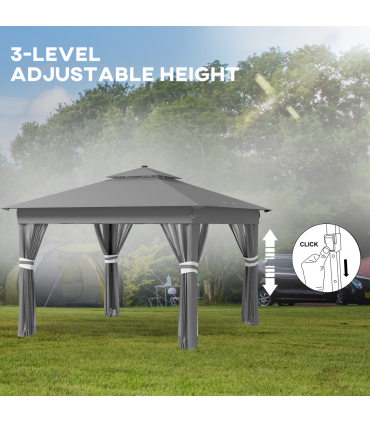 Outsunny 3x3(m) Pop Up Gazebo w/ Solar-Powered LED Lights Curtain Netting Grey