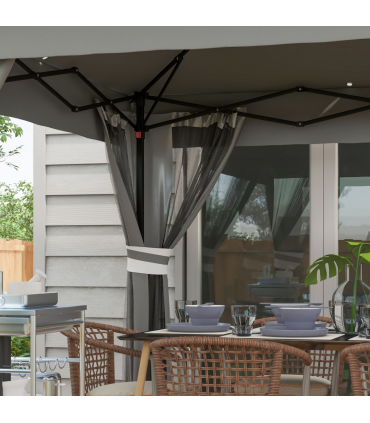 Outsunny 3x3(m) Pop Up Gazebo w/ Solar-Powered LED Lights Curtain Netting Grey