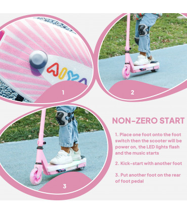 AIYAPLAY Electric Scooter for Kids 4-7, with Auxiliary Rear Wheels, Pink