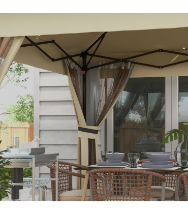 Outsunny 3x3(m) Pop Up Gazebo w/ Solar-Powered LED Lights Curtain Netting Khaki