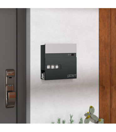 HOMCOM Wall Mounted Post Box, Weatherproof Letterbox with Lock, Grey