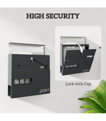 HOMCOM Wall Mounted Post Box, Weatherproof Letterbox with Lock, Grey