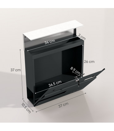 HOMCOM Wall Mounted Post Box, Weatherproof Letterbox with Lock, Grey