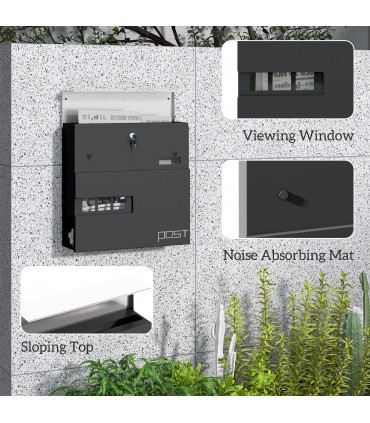 HOMCOM Wall Mounted Post Box, Weatherproof Letterbox with Lock, Grey