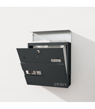 HOMCOM Wall Mounted Post Box, Weatherproof Letterbox with Lock, Grey