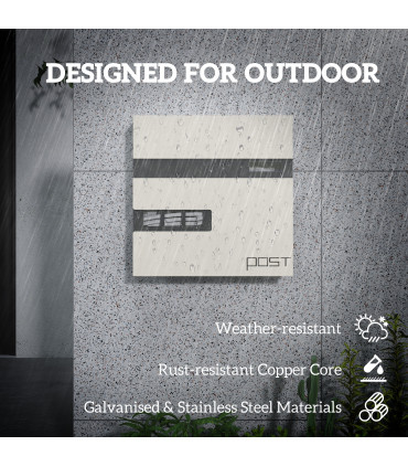 HOMCOM Wall Mounted Post Box, Weatherproof Letterbox with Lock, White