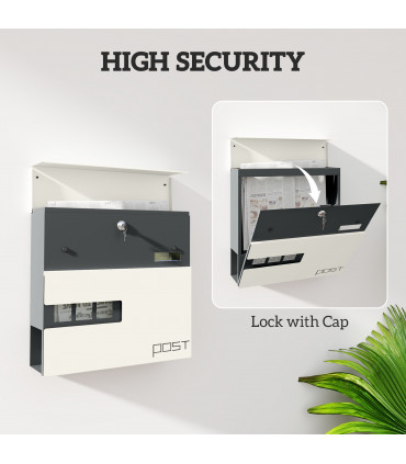 HOMCOM Wall Mounted Post Box, Weatherproof Letterbox with Lock, White