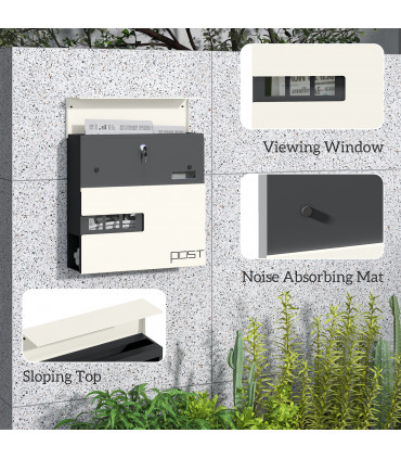 HOMCOM Wall Mounted Post Box, Weatherproof Letterbox with Lock, White