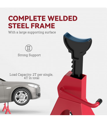 HOMCOM 2 Ton Axle Stands, Adjustable Car Jack Stands, Pack of 2, Red