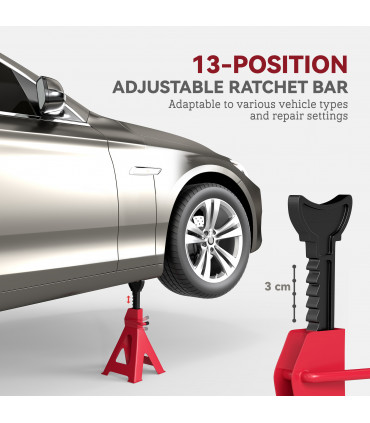 HOMCOM 3 Ton Axle Stands, Adjustable Car Jack Stands, Pack of 2, Red