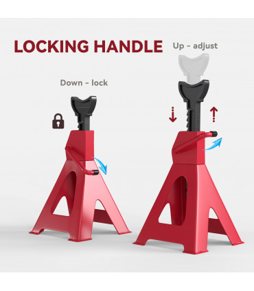 HOMCOM 3 Ton Axle Stands, Adjustable Car Jack Stands, Pack of 2, Red