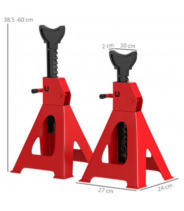 HOMCOM 3 Ton Axle Stands, Adjustable Car Jack Stands, Pack of 2, Red