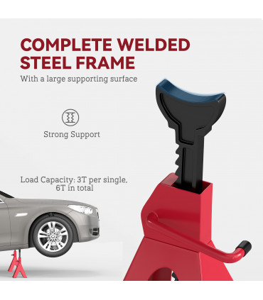 HOMCOM 3 Ton Axle Stands, Adjustable Car Jack Stands, Pack of 2, Red