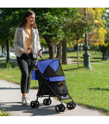 PawHut Lightweight Foldable Dog Stroller for Mini Dogs, Dark Blue