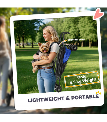 PawHut Lightweight Foldable Dog Stroller for Mini Dogs, Dark Blue
