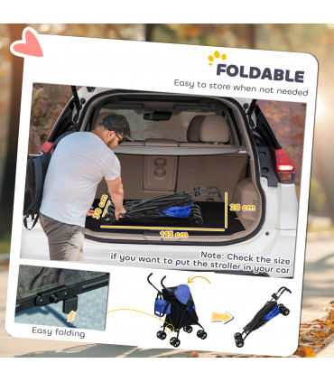 PawHut Lightweight Foldable Dog Stroller for Mini Dogs, Dark Blue