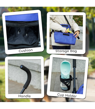 PawHut Lightweight Foldable Dog Stroller for Mini Dogs, Dark Blue