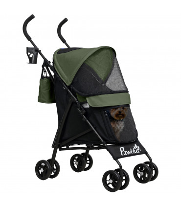 PawHut Lightweight Foldable Dog Stroller for Mini Dogs, Dark Green