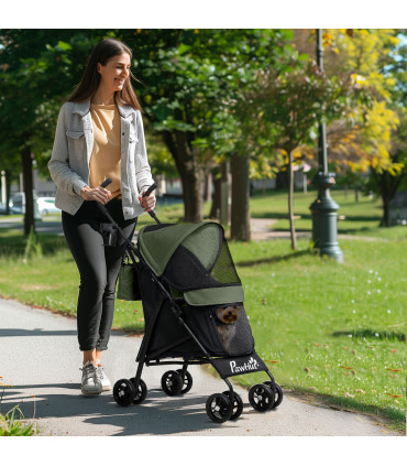 PawHut Lightweight Foldable Dog Stroller for Mini Dogs, Dark Green
