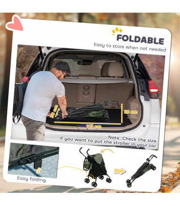 PawHut Lightweight Foldable Dog Stroller for Mini Dogs, Dark Green