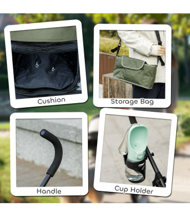 PawHut Lightweight Foldable Dog Stroller for Mini Dogs, Dark Green