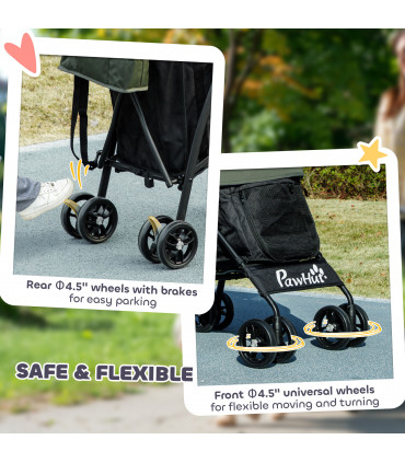 PawHut Lightweight Foldable Dog Stroller for Mini Dogs, Dark Green