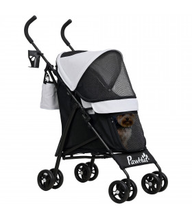 PawHut Lightweight Foldable Dog Stroller for Mini Dogs, Light Grey