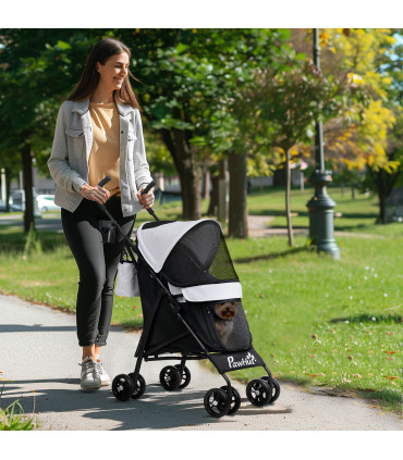PawHut Lightweight Foldable Dog Stroller for Mini Dogs, Light Grey