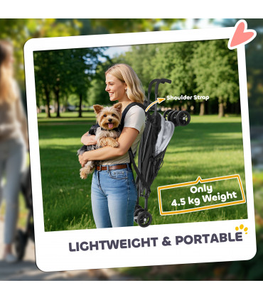 PawHut Lightweight Foldable Dog Stroller for Mini Dogs, Light Grey