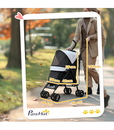 PawHut Lightweight Foldable Dog Stroller for Mini Dogs, Light Grey