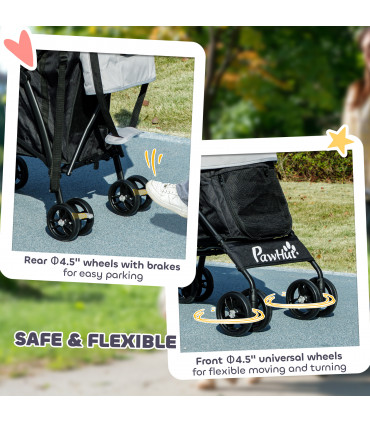 PawHut Lightweight Foldable Dog Stroller for Mini Dogs, Light Grey