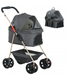 PawHut 3 in 1 Pet Stroller with Detachable Carrier for Mini Dogs, Grey