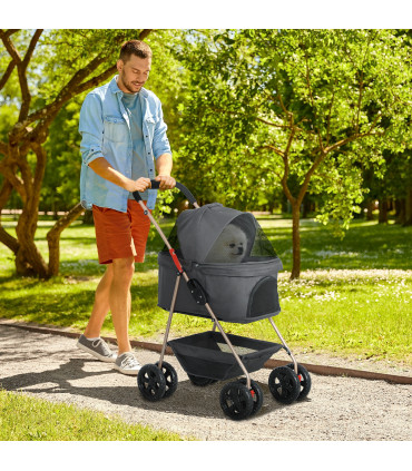 PawHut 3 in 1 Pet Stroller with Detachable Carrier for Mini Dogs, Grey