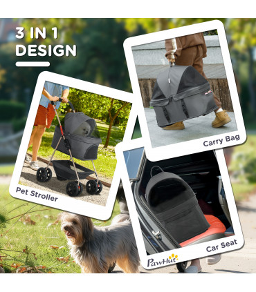 PawHut 3 in 1 Pet Stroller with Detachable Carrier for Mini Dogs, Grey